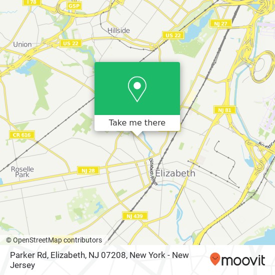 Mapa de Parker Rd, Elizabeth, NJ 07208