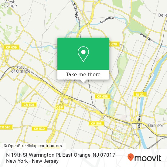 N 19th St Warrington Pl, East Orange, NJ 07017 map