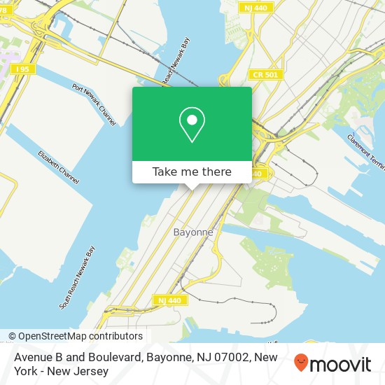 Mapa de Avenue B and Boulevard, Bayonne, NJ 07002