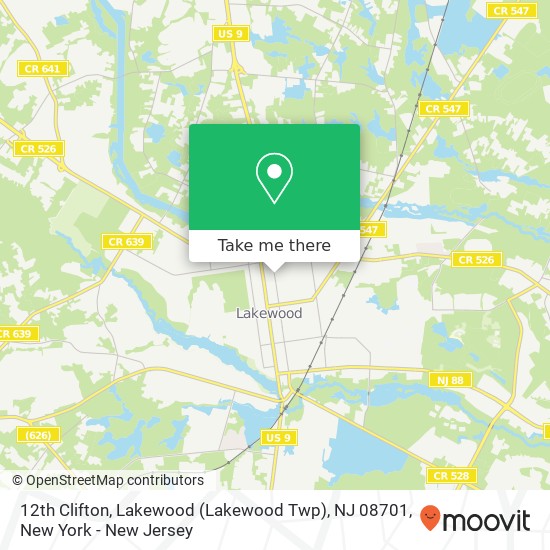 Mapa de 12th Clifton, Lakewood (Lakewood Twp), NJ 08701