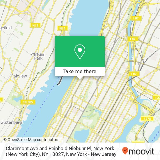 Claremont Ave and Reinhold Niebuhr Pl, New York (New York City), NY 10027 map