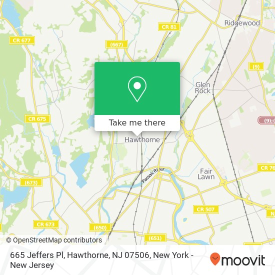 Mapa de 665 Jeffers Pl, Hawthorne, NJ 07506