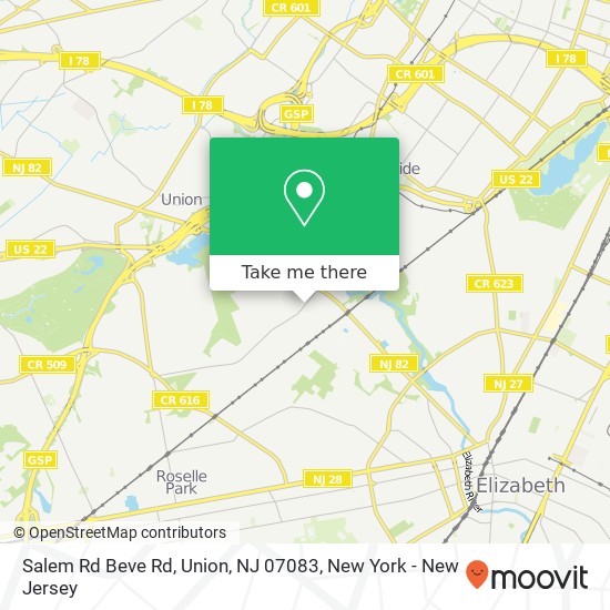 Mapa de Salem Rd Beve Rd, Union, NJ 07083
