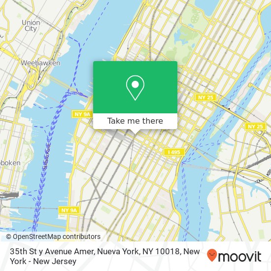 Mapa de 35th St y Avenue Amer, Nueva York, NY 10018