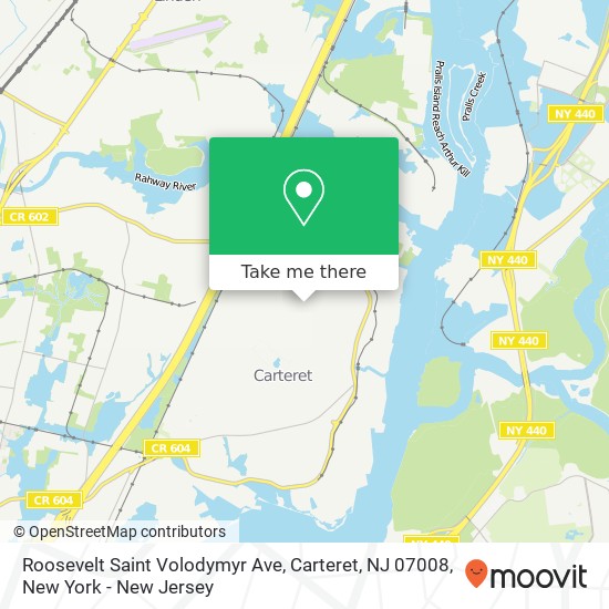Mapa de Roosevelt Saint Volodymyr Ave, Carteret, NJ 07008