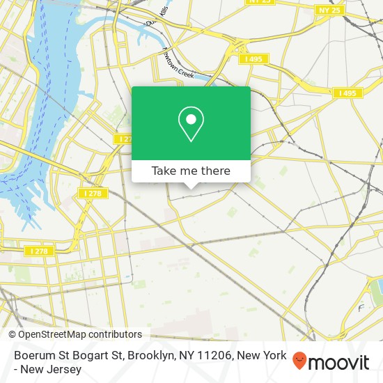 Mapa de Boerum St Bogart St, Brooklyn, NY 11206