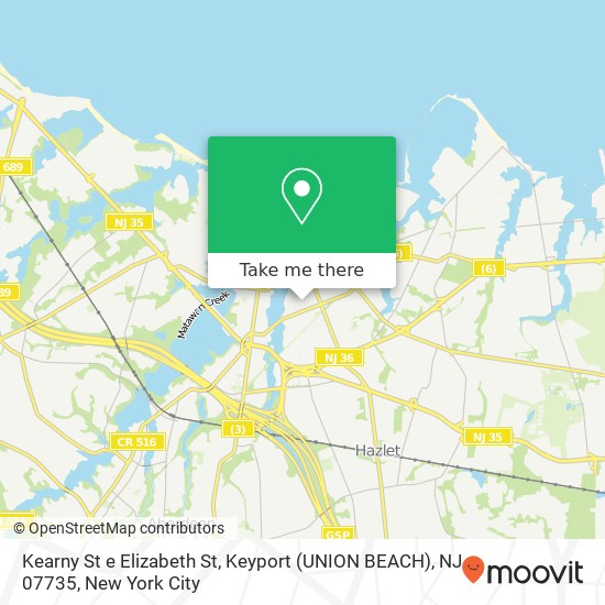 Mapa de Kearny St e Elizabeth St, Keyport (UNION BEACH), NJ 07735