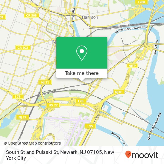 Mapa de South St and Pulaski St, Newark, NJ 07105