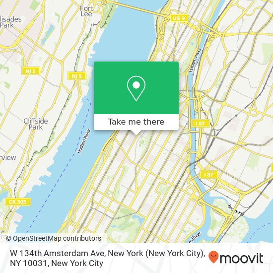 Mapa de W 134th Amsterdam Ave, New York (New York City), NY 10031
