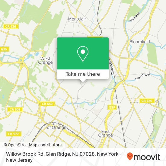 Mapa de Willow Brook Rd, Glen Ridge, NJ 07028