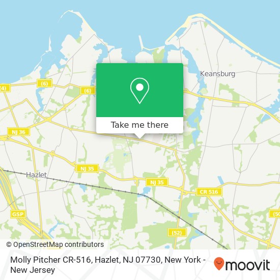 Mapa de Molly Pitcher CR-516, Hazlet, NJ 07730