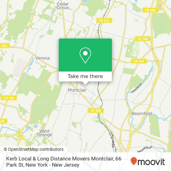 Mapa de Kerb Local & Long Distance Movers Montclair, 66 Park St