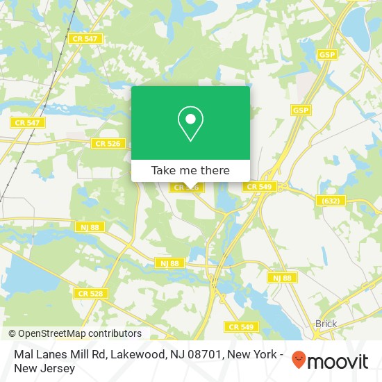 Mapa de Mal Lanes Mill Rd, Lakewood, NJ 08701