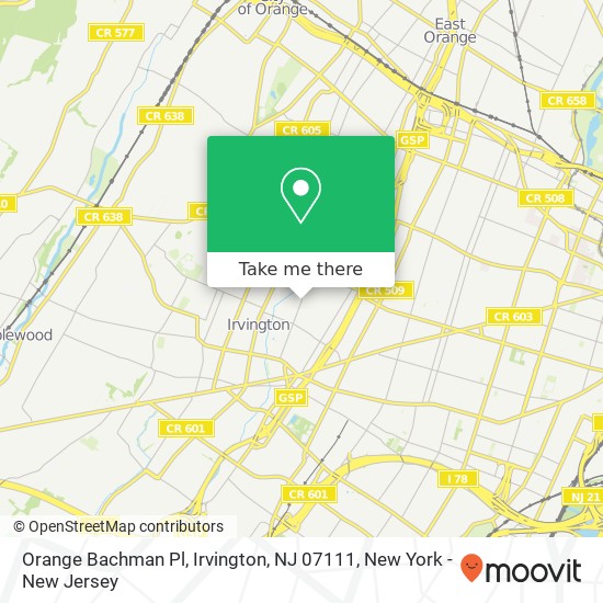 Mapa de Orange Bachman Pl, Irvington, NJ 07111