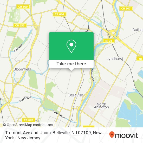 Tremont Ave and Union, Belleville, NJ 07109 map
