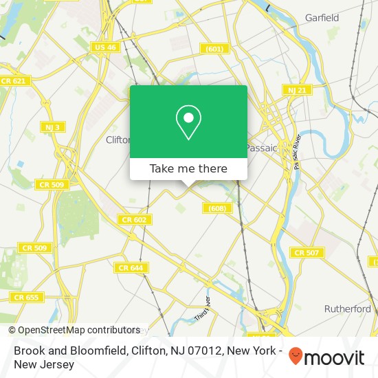 Mapa de Brook and Bloomfield, Clifton, NJ 07012