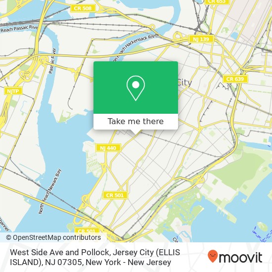 Mapa de West Side Ave and Pollock, Jersey City (ELLIS ISLAND), NJ 07305