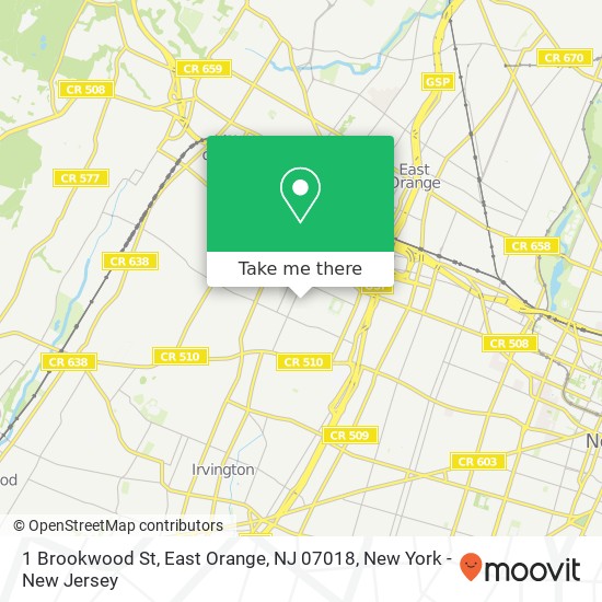 Mapa de 1 Brookwood St, East Orange, NJ 07018