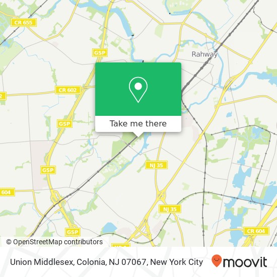 Mapa de Union Middlesex, Colonia, NJ 07067