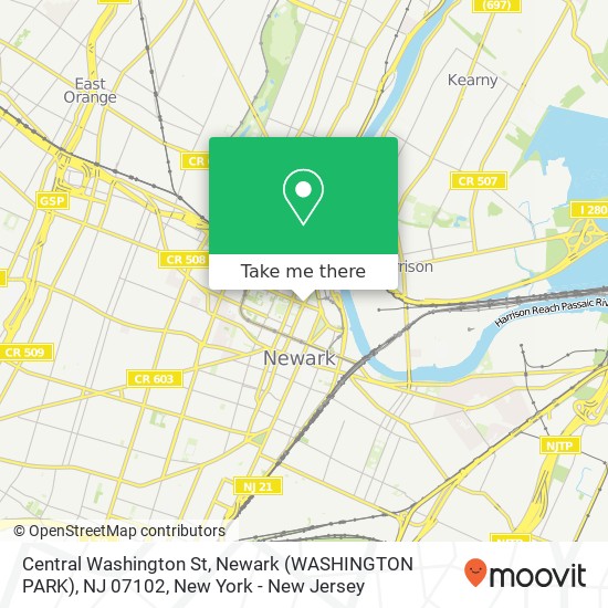 Mapa de Central Washington St, Newark (WASHINGTON PARK), NJ 07102