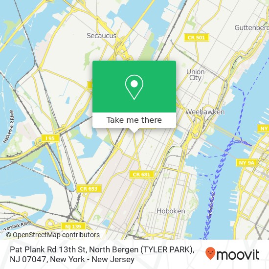 Mapa de Pat Plank Rd 13th St, North Bergen (TYLER PARK), NJ 07047