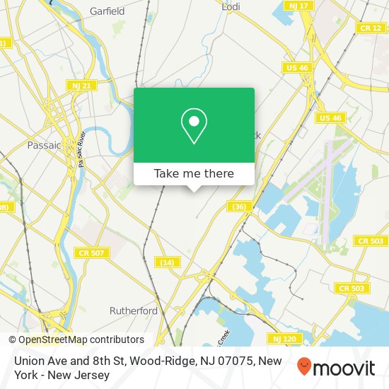 Mapa de Union Ave and 8th St, Wood-Ridge, NJ 07075