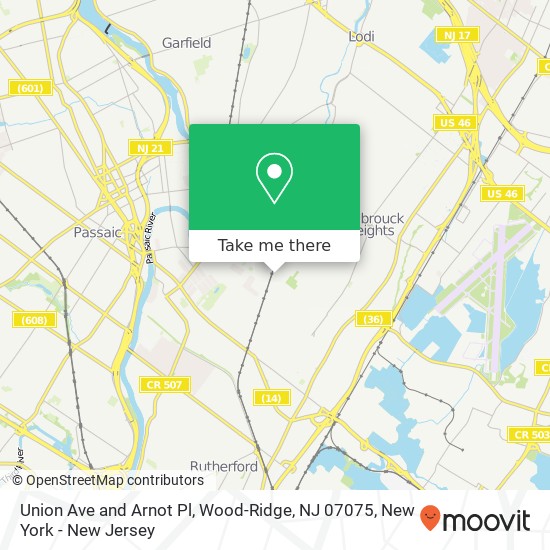 Mapa de Union Ave and Arnot Pl, Wood-Ridge, NJ 07075