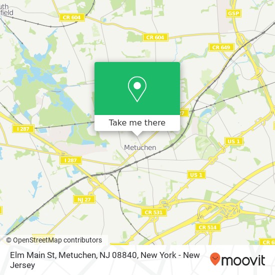 Mapa de Elm Main St, Metuchen, NJ 08840