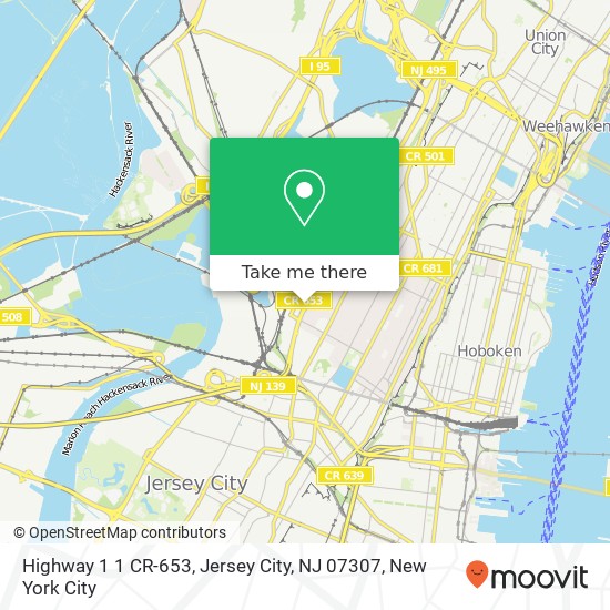 Mapa de Highway 1 1 CR-653, Jersey City, NJ 07307