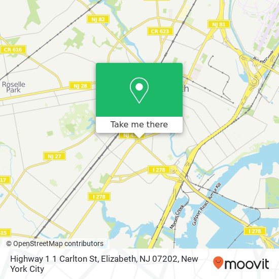 Mapa de Highway 1 1 Carlton St, Elizabeth, NJ 07202