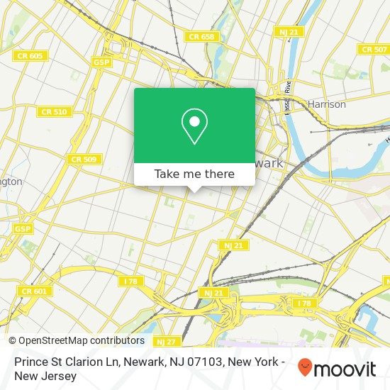 Mapa de Prince St Clarion Ln, Newark, NJ 07103