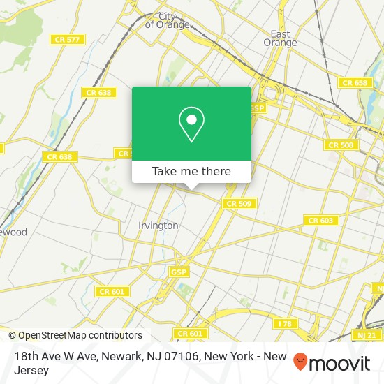 Mapa de 18th Ave W Ave, Newark, NJ 07106