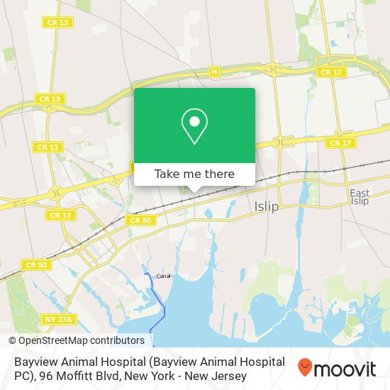 Bayview Animal Hospital (Bayview Animal Hospital PC), 96 Moffitt Blvd map