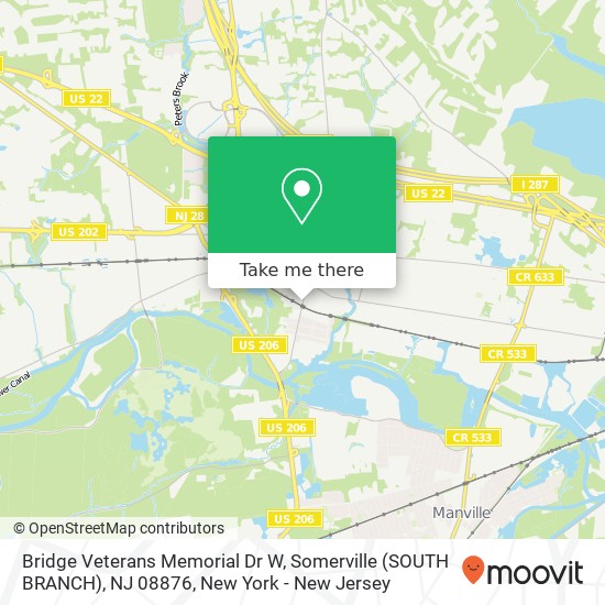 Mapa de Bridge Veterans Memorial Dr W, Somerville (SOUTH BRANCH), NJ 08876