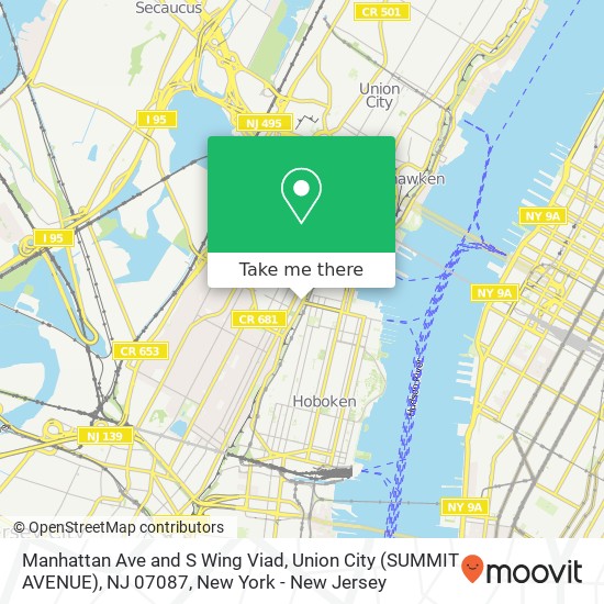 Mapa de Manhattan Ave and S Wing Viad, Union City (SUMMIT AVENUE), NJ 07087