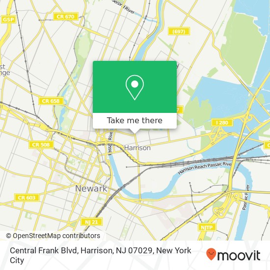 Mapa de Central Frank Blvd, Harrison, NJ 07029