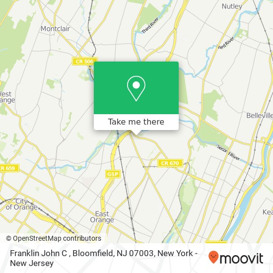 Mapa de Franklin John C , Bloomfield, NJ 07003