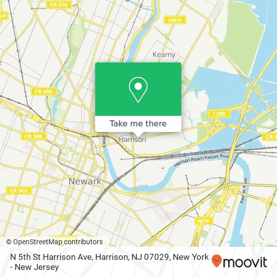 Mapa de N 5th St Harrison Ave, Harrison, NJ 07029