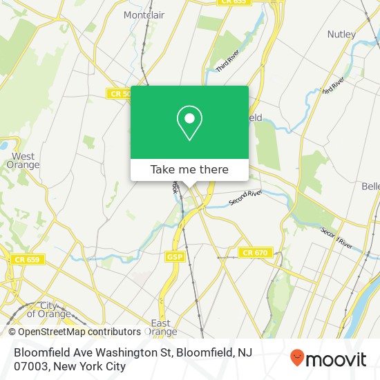 Mapa de Bloomfield Ave Washington St, Bloomfield, NJ 07003