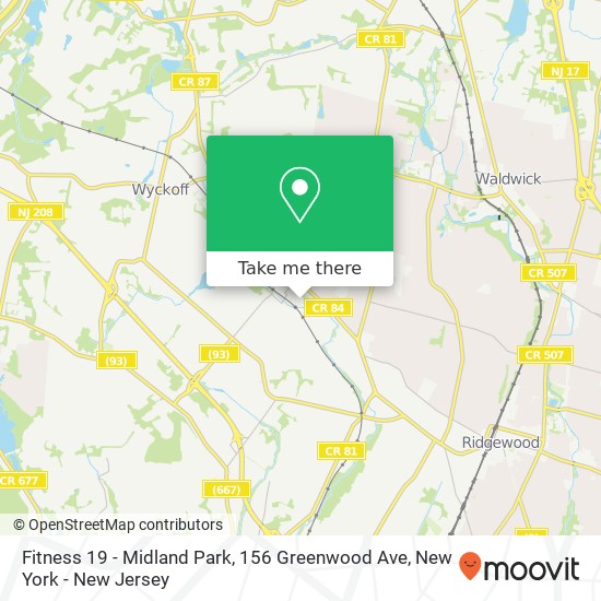 Fitness 19 - Midland Park, 156 Greenwood Ave map