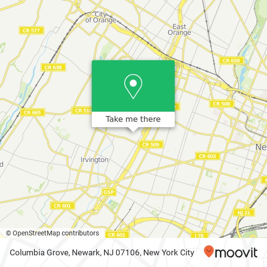 Mapa de Columbia Grove, Newark, NJ 07106