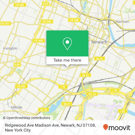 Mapa de Ridgewood Ave Madison Ave, Newark, NJ 07108