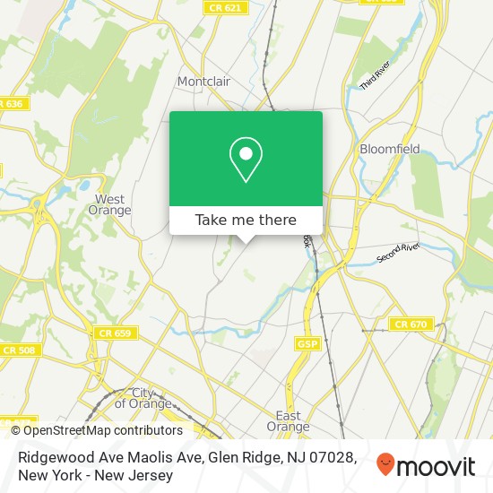 Mapa de Ridgewood Ave Maolis Ave, Glen Ridge, NJ 07028