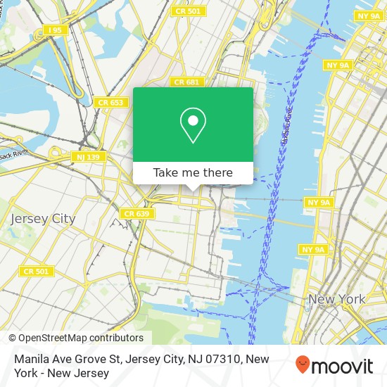 Mapa de Manila Ave Grove St, Jersey City, NJ 07310