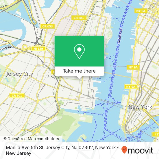 Mapa de Manila Ave 6th St, Jersey City, NJ 07302