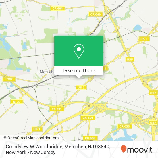 Mapa de Grandview W Woodbridge, Metuchen, NJ 08840