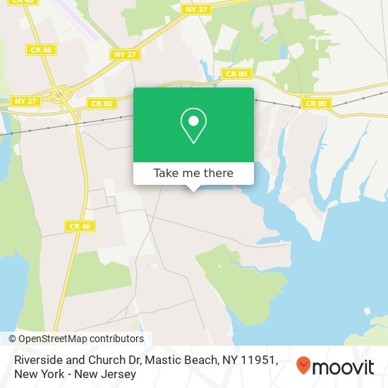 Mapa de Riverside and Church Dr, Mastic Beach, NY 11951