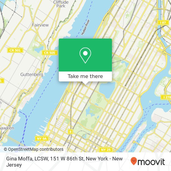 Mapa de Gina Moffa, LCSW, 151 W 86th St