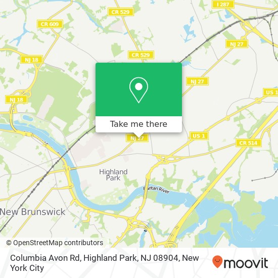 Mapa de Columbia Avon Rd, Highland Park, NJ 08904
