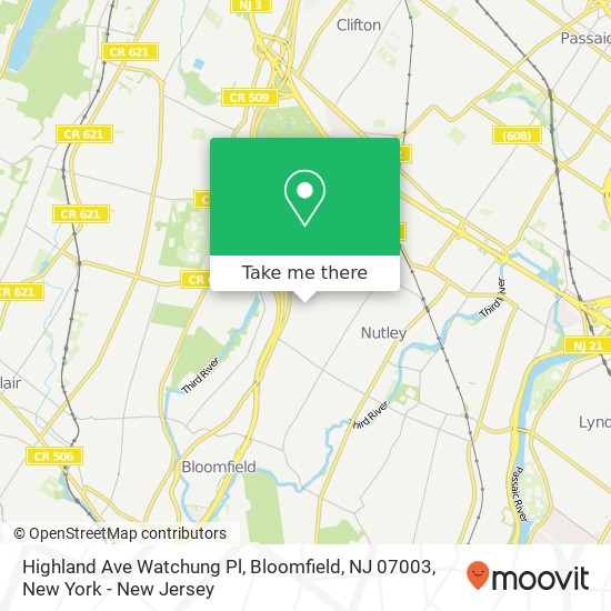 Mapa de Highland Ave Watchung Pl, Bloomfield, NJ 07003